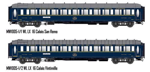L.S. Models MW1005-1 2er Set Schlafwagen CIWL, Ep.III, Le Train Bleu, Innenbeleuchtung